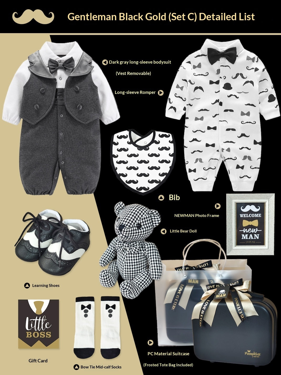 Baby High-end Gift Box Little Gentleman Black And Gold Suit Set