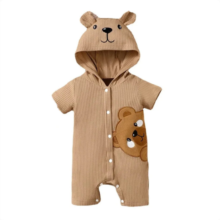 0-9 Months Newborn Baby Boy Baby Girl Rib Brown Short Sleeves