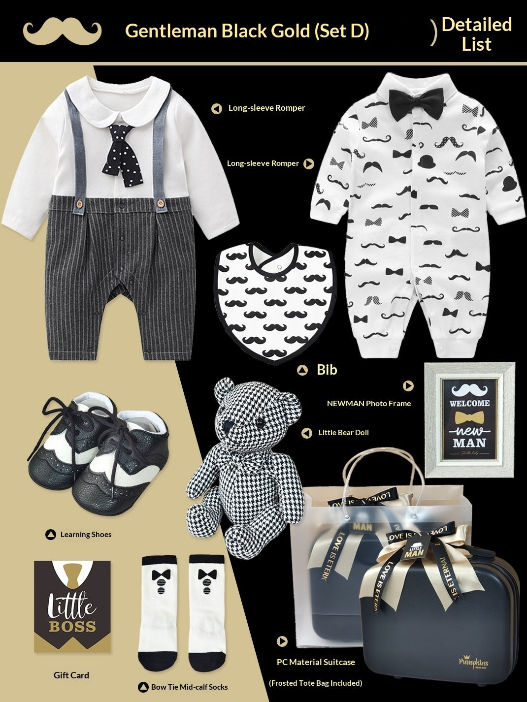 Baby High-end Gift Box Little Gentleman Black And Gold Suit Set