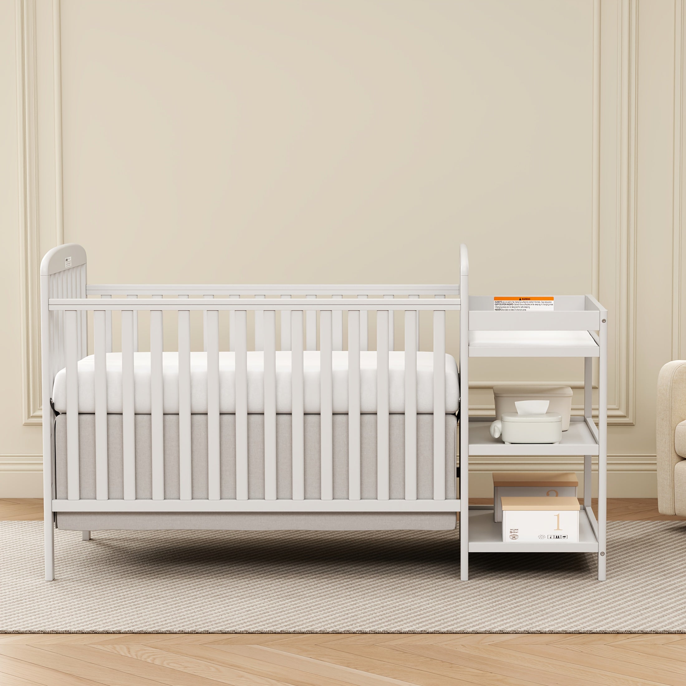 Goldzone 4-in-1 Convertible Baby Crib, Wooden Baby Stuffs Converts Into Toddler Bed with Changing Table, Newborn Essential Items Full Size Nursery Decor Cribs, Adjustable Heights, Item Weight: 56lbs, Maximum Weight Recommenda