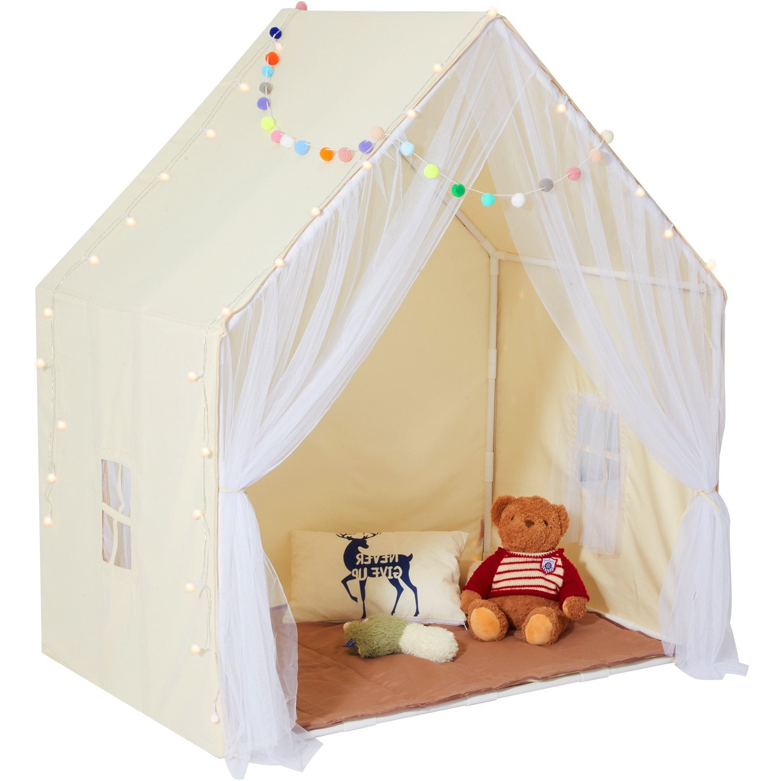 VEVOR Kids Play Tent, Kids Tent For Kids 1-5 Years Old, Toddler Tent With Mat And Tent Lamp, Tent For Kids With Windows For Indoor And Outdoor, Yurt Tent For Boys And Girls, Beige
