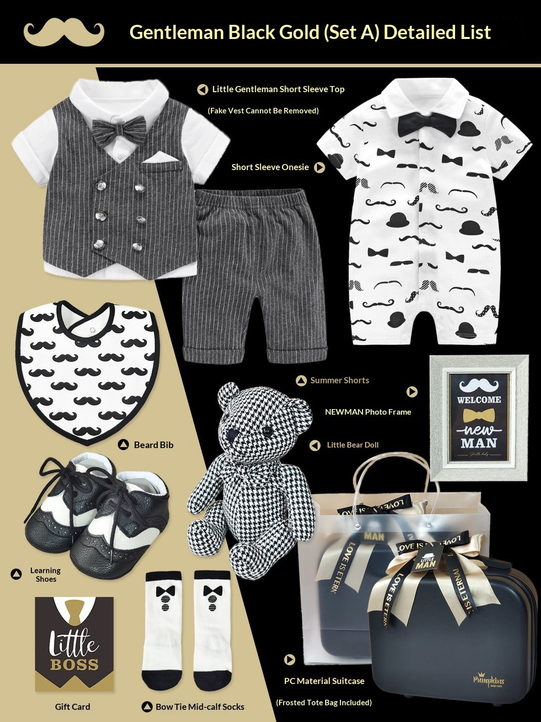 Baby High-end Gift Box Little Gentleman Black And Gold Suit Set