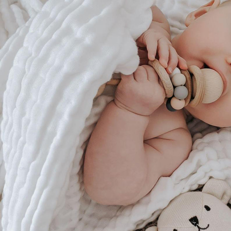 Baby Wooden Rattles, Raw Wooden Toys, Silicone Beads Color Enlightenment Education, Chewable Toys