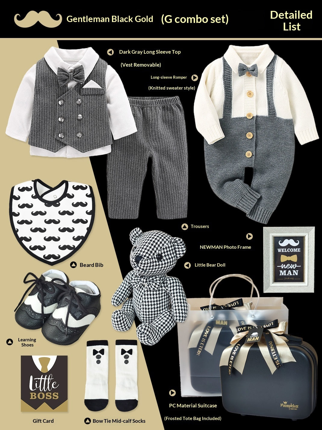 Baby High-end Gift Box Little Gentleman Black And Gold Suit Set