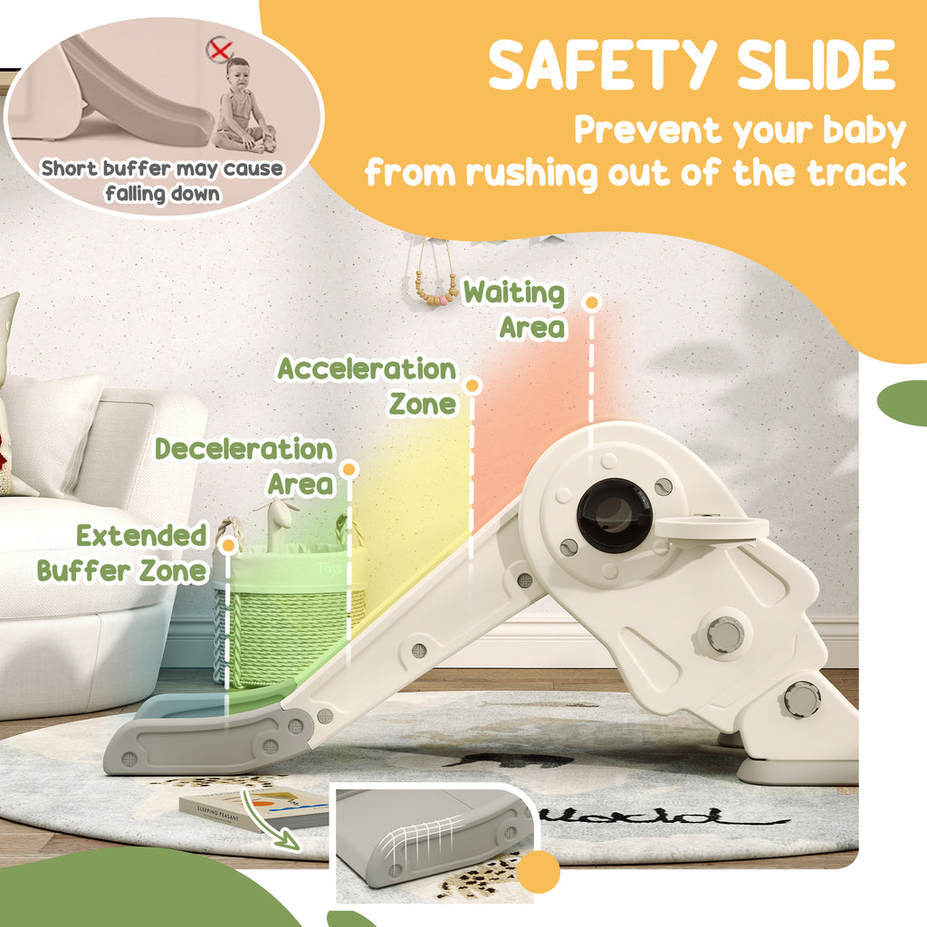 3-in-1 Kids Slide With Basketball Hoop, Climber, Anti-Slip Steps For Toddlers, Ages 2-5 Years, Cream White