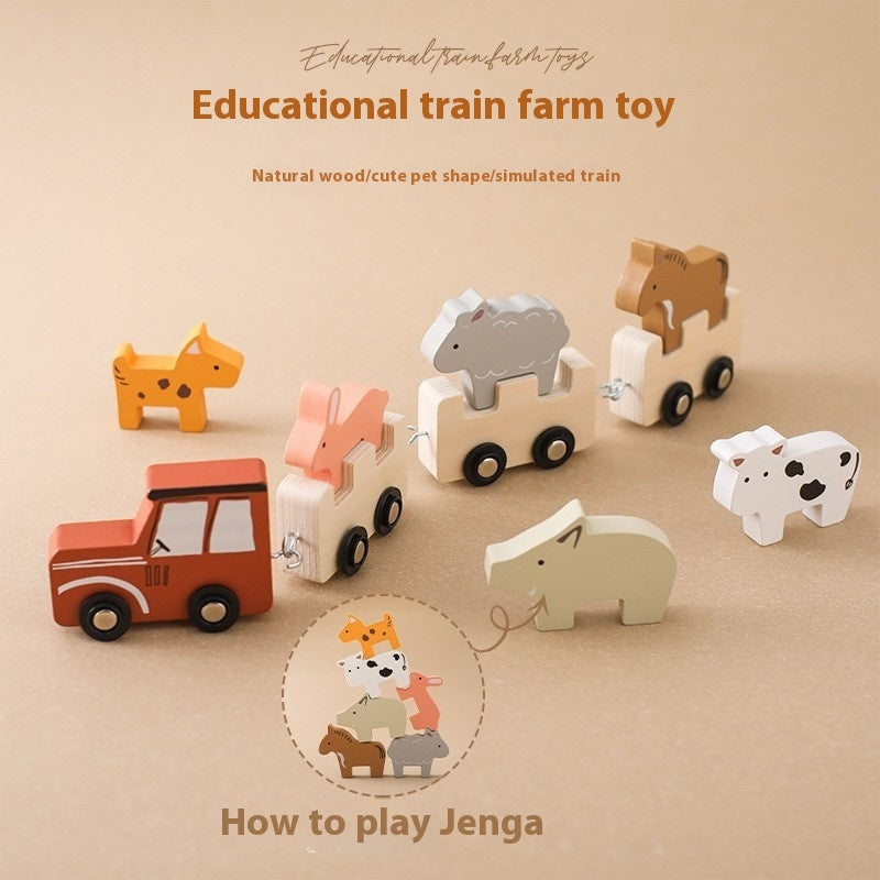 Children's Wooden Farm Animal Train Baby Enlightenment Stacking Cognitive Toys Educational Toys Birthday Train