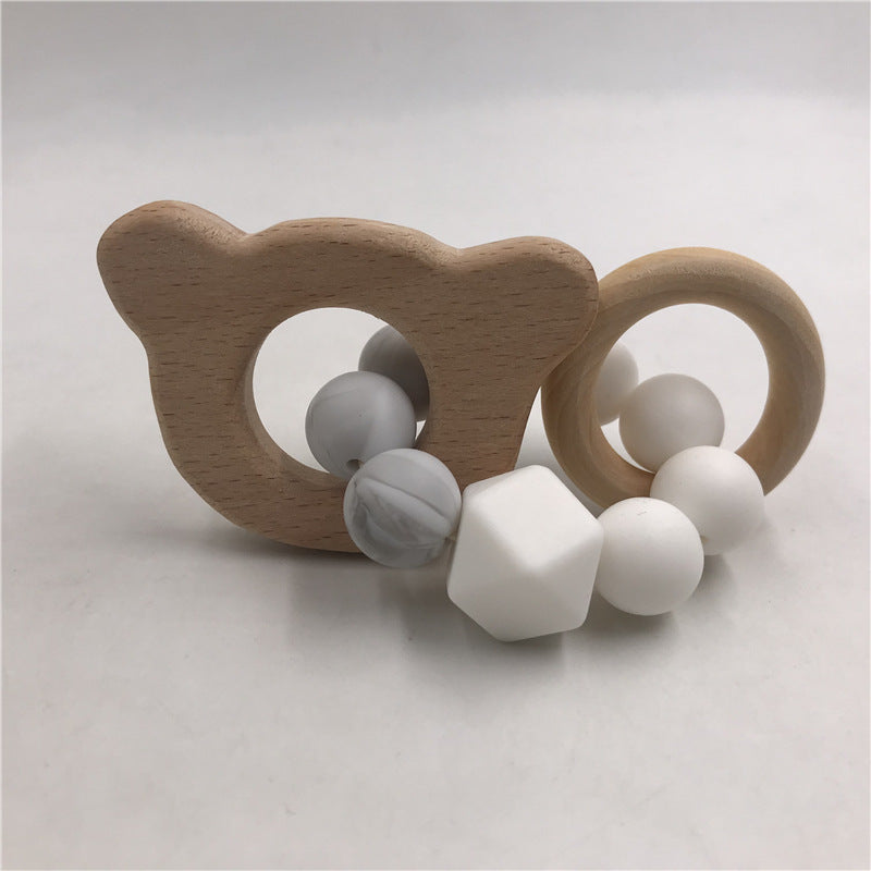 Wooden Baby Bracelet Animal Teether Silicone Beads Rattle Drum Stroller Accessories Toys
