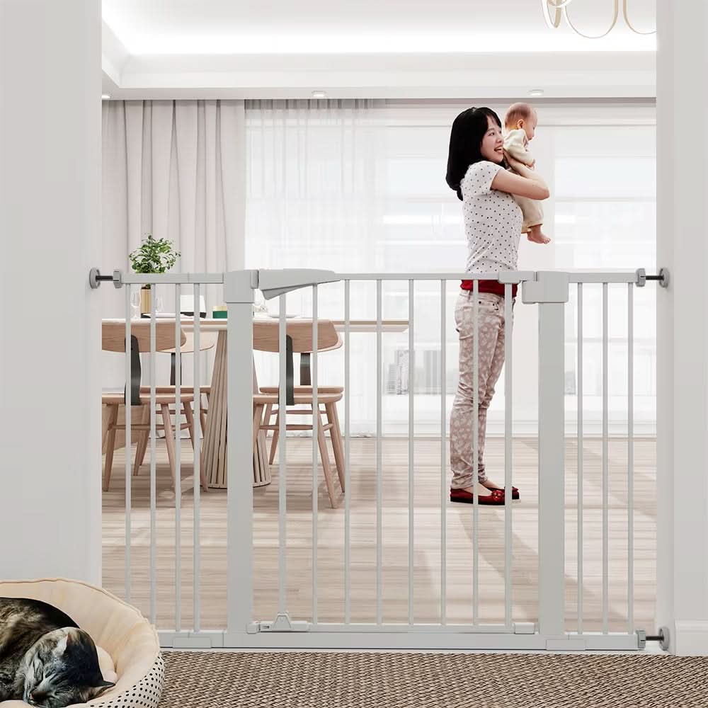 High White Child Safety Gate For Baby Door Barrier With Extensions