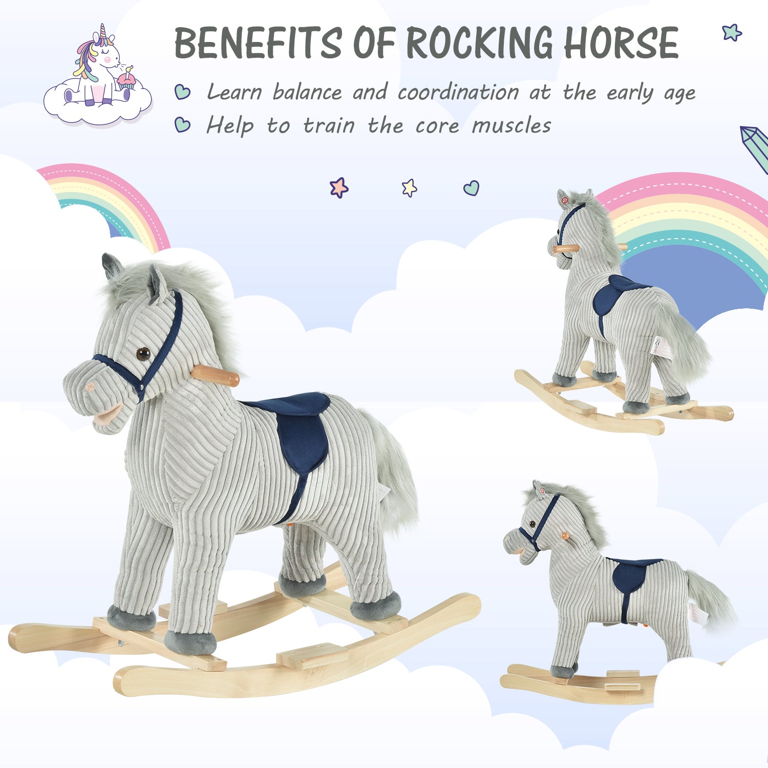 Kids Rocking Horse Plush Ride On Horse Toddle Rocker For 36-72 Months