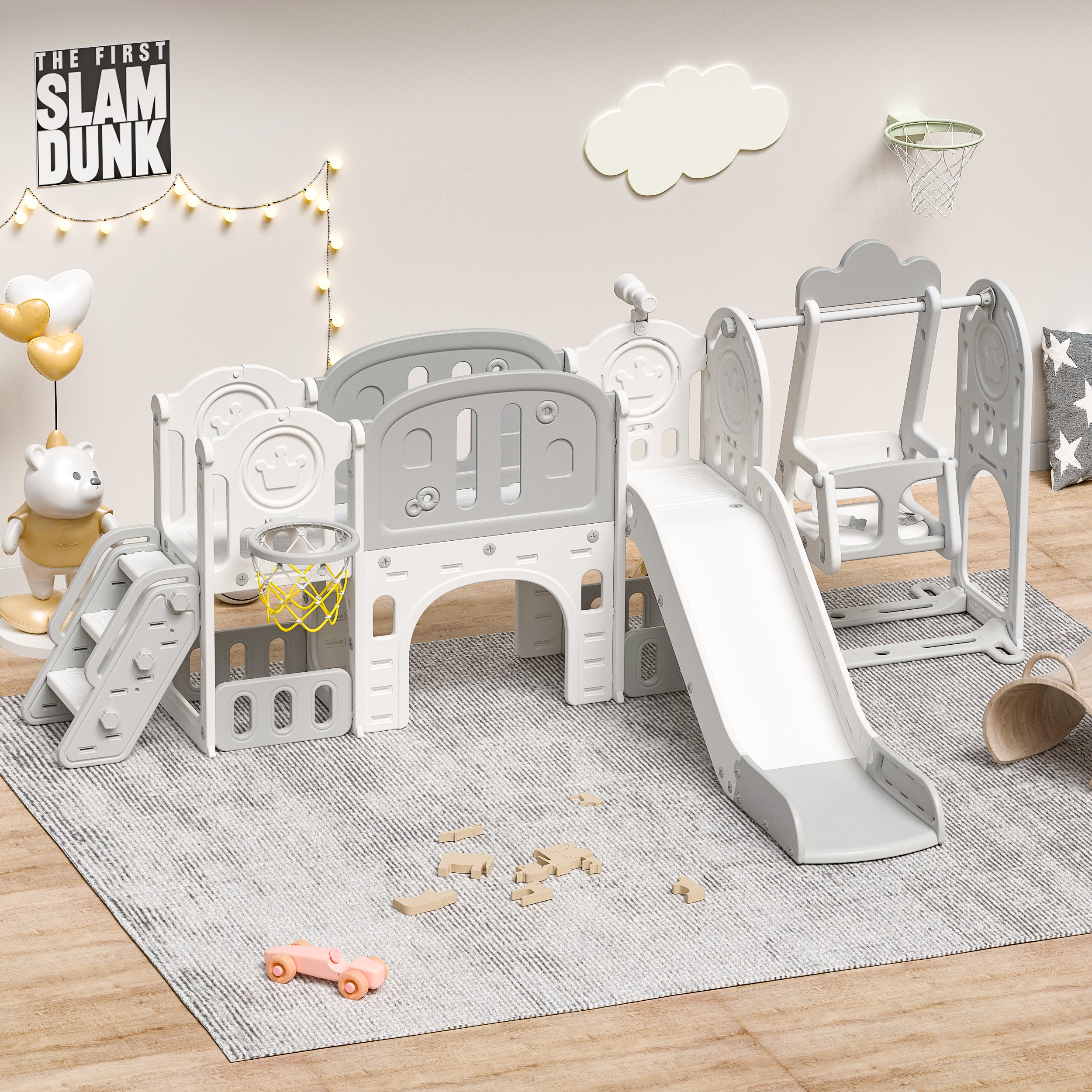 Toddler Slide, Kids Slide For Toddlers Age 1-4, 11in 1 Baby Slide Outdoor Indoor Playground With Basketball Hoop And Extra Long Aisle, Strong Swing,Sturdy And Easy Assembly Toddler Playset, Ideal Todd