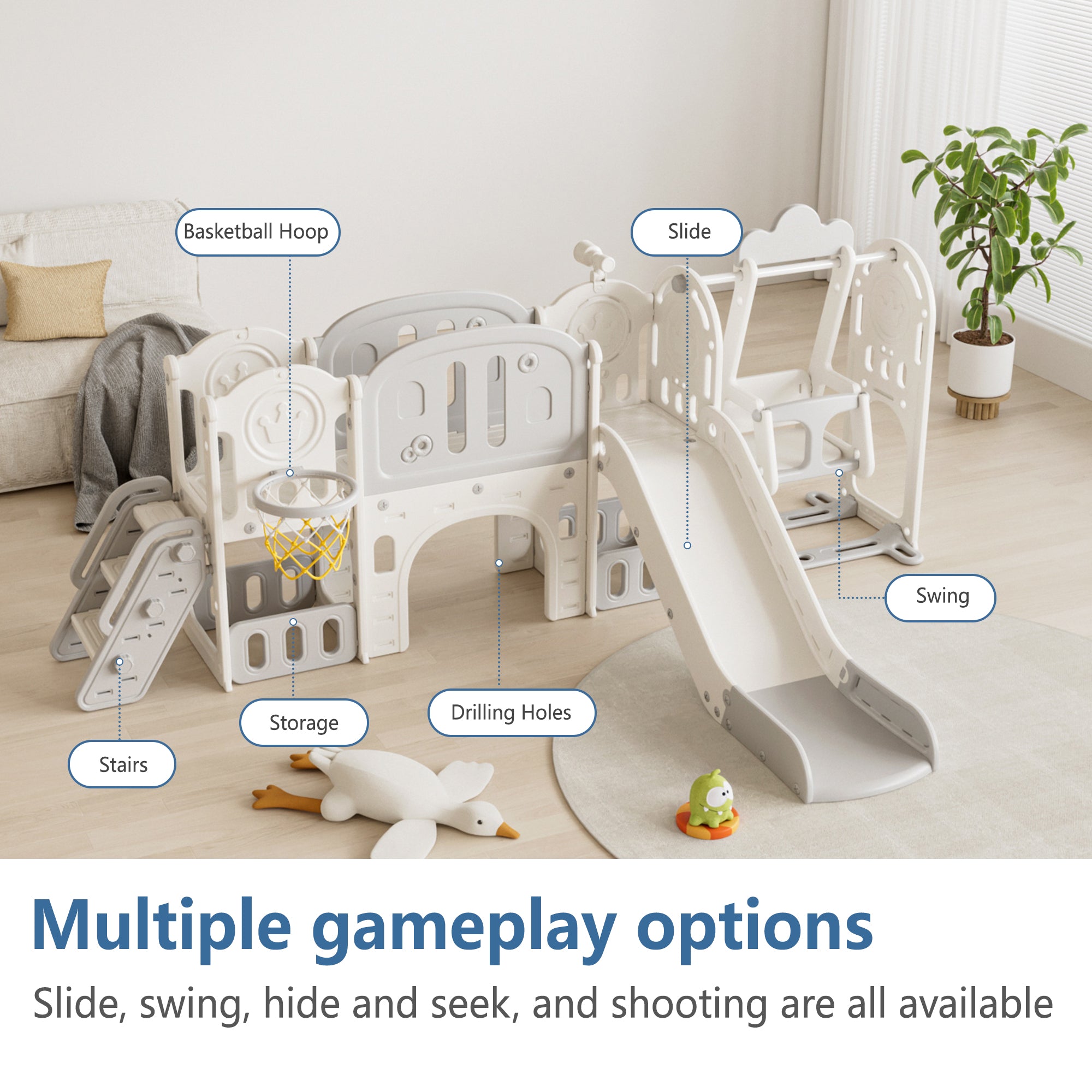 Toddler Slide, Kids Slide For Toddlers Age 1-4, 11in 1 Baby Slide Outdoor Indoor Playground With Basketball Hoop And Extra Long Aisle, Strong Swing,Sturdy And Easy Assembly Toddler Playset, Ideal Todd