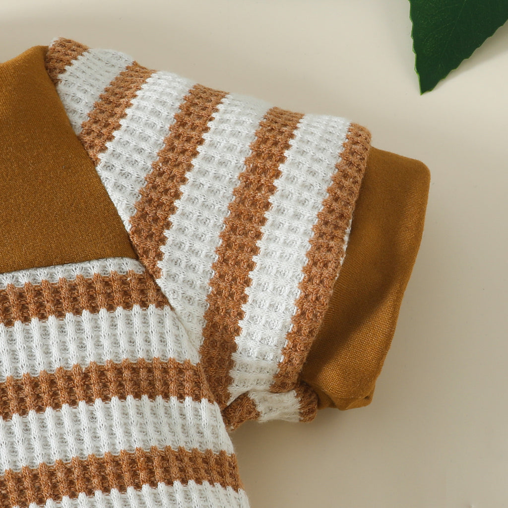 Baby Boy Fashion Waffle Strip Short Sleeve Rompers