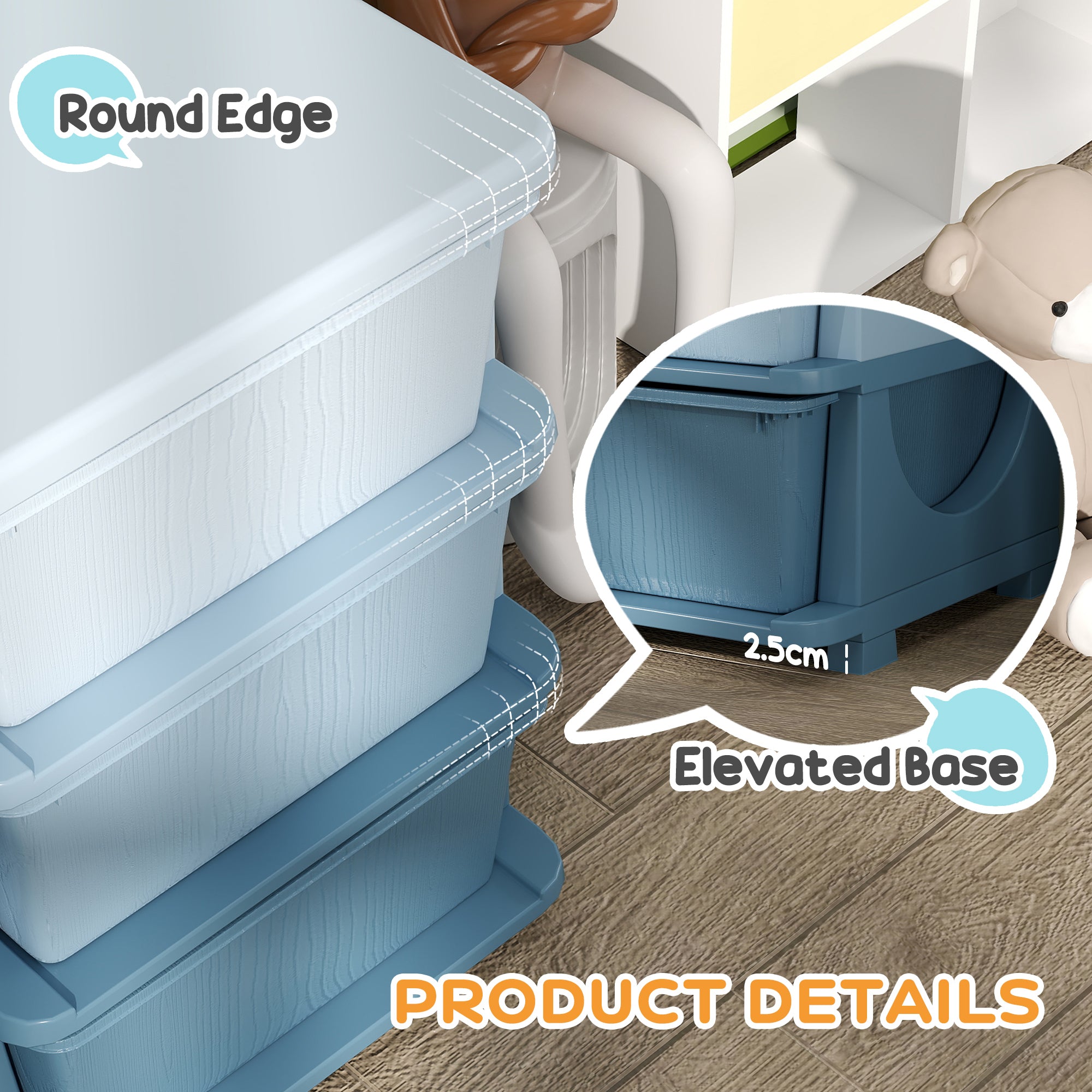 3 Tier Kids Storage Unit, Toy Organizers and Storage with 3 Drawer Chest for Kids Bedroom Nursery Kindergarten Living Room for Boys Girls Toddlers, Blue