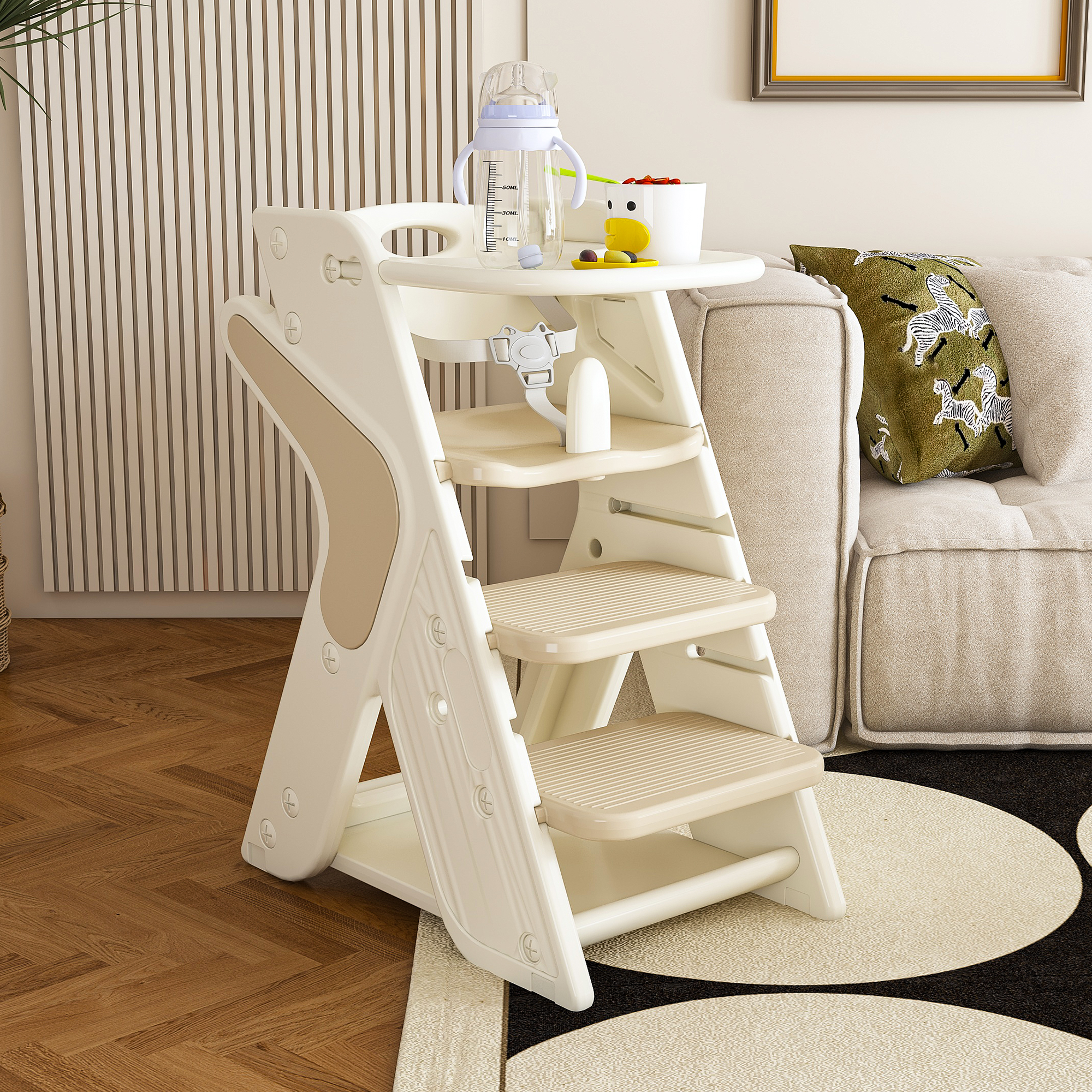 Multi Functional Growing Up Dining Chair,A High Chair Suitable For Eating And Feeding,Adjustable Height Toddler Tower,Use Five-point Seat Belts And A Movable Large Dinner Plate