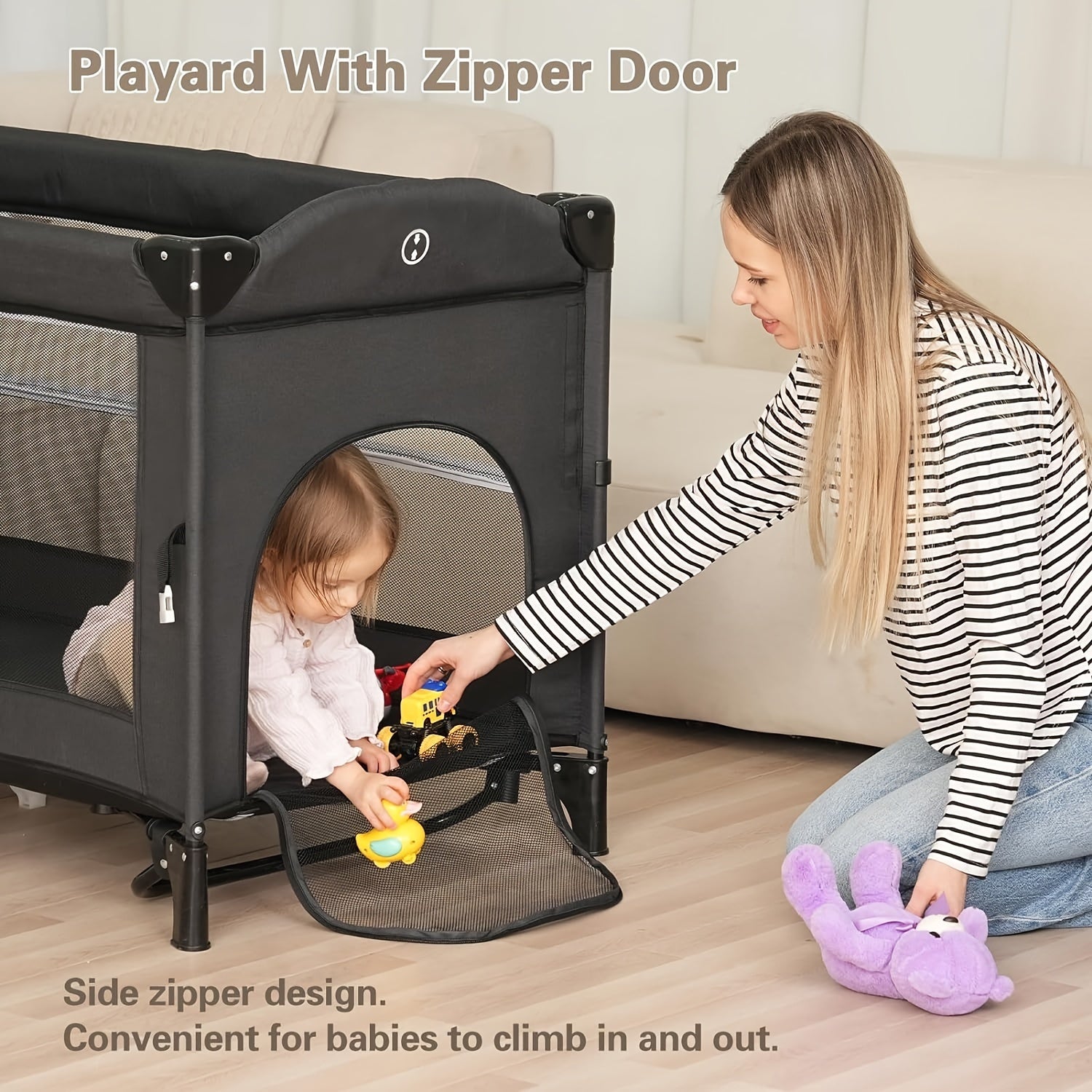 5 in 1 Baby Bassinet Beside Sleeper, Pack and Play Bassinet, Beside Sleeper for Newborn to Toddlers, Multifunction Portable Playard with Bassinet Crib, Soft Toys, Waterproof Sheet, Diaper Changer. As Halloween, Chrismas Gift