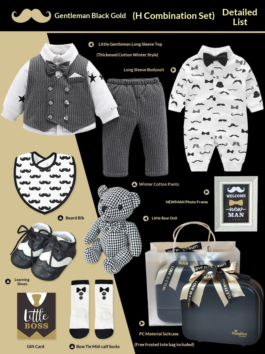 Baby High-end Gift Box Little Gentleman Black And Gold Suit Set