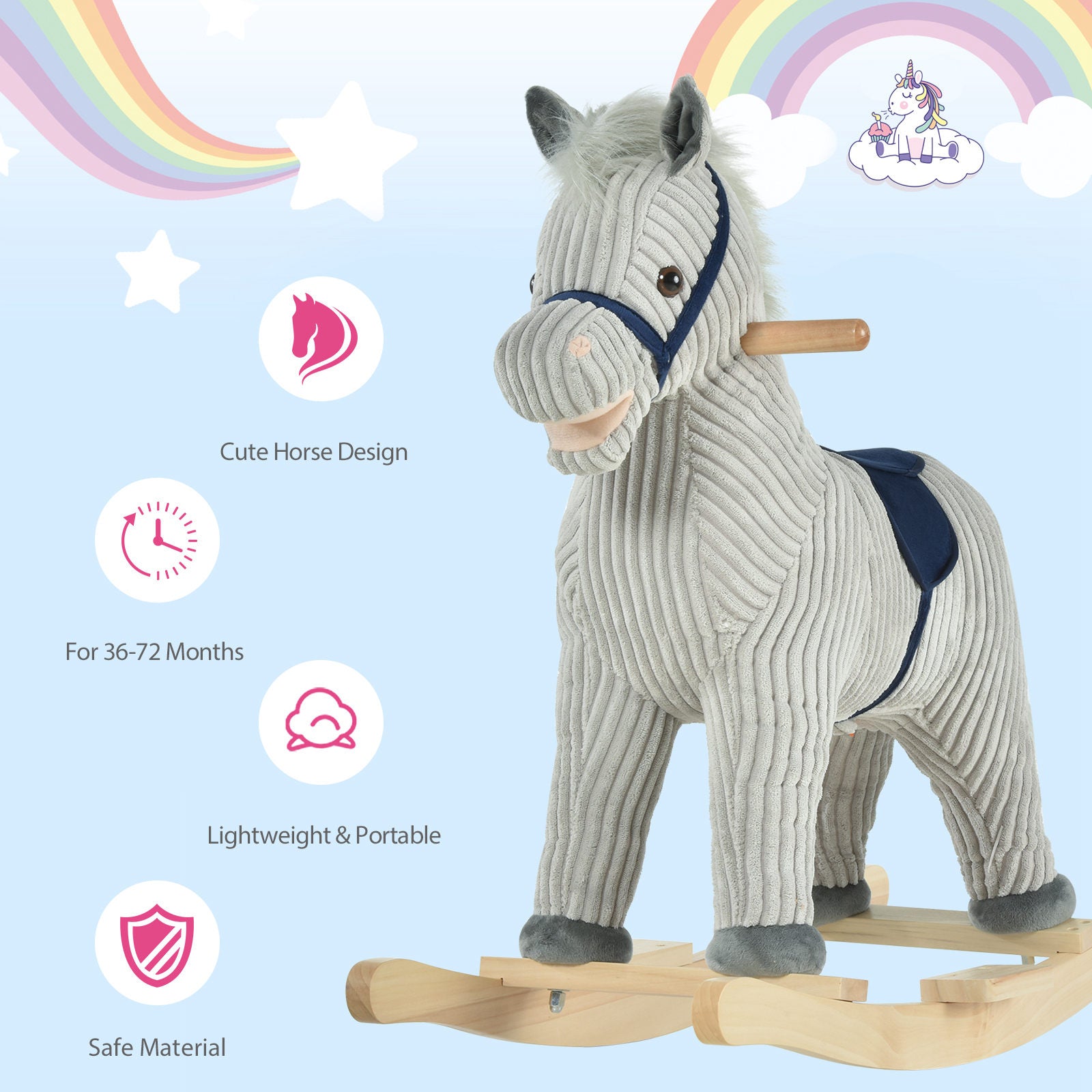 Kids Rocking Horse Plush Ride On Horse Toddle Rocker For 36-72 Months