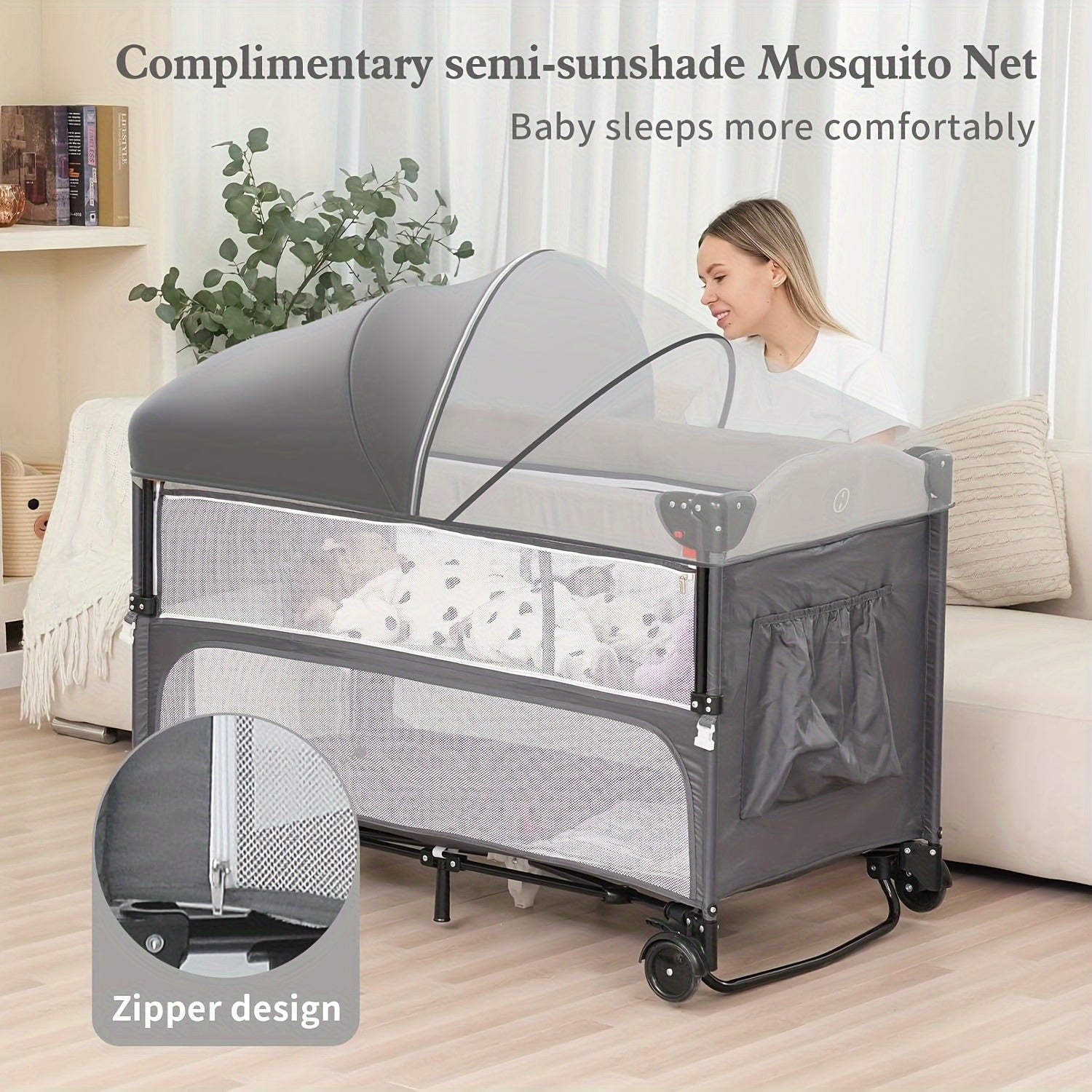 5 In 1 Baby Bassinet Bedside Sleeper - Beside Bassinet With Diaper Changer, Mattress, Bedside Crib With Storage, Foldable Bassinet From Newborn To Toddler (Light Gray) - For New Parents - Suitable for Nursery & Travel - Ideal