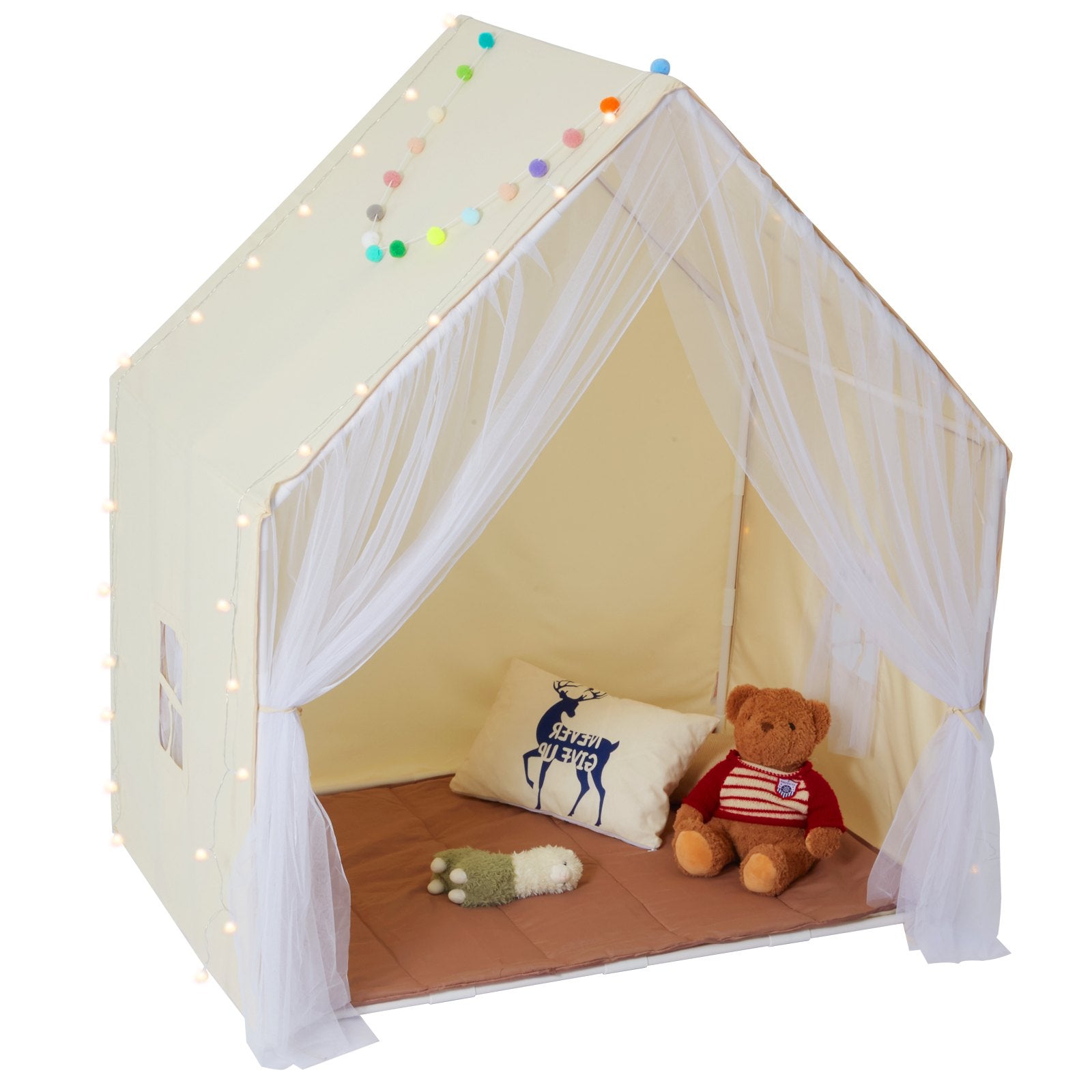 VEVOR Kids Play Tent, Kids Tent For Kids 1-5 Years Old, Toddler Tent With Mat And Tent Lamp, Tent For Kids With Windows For Indoor And Outdoor, Yurt Tent For Boys And Girls, Beige