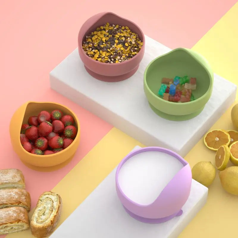 Food Grade Baby Feeding Bowl Set Silicone Tableware Children Dinnerware Kids Eating Plate Foods With Sucker Kitchen Home Use