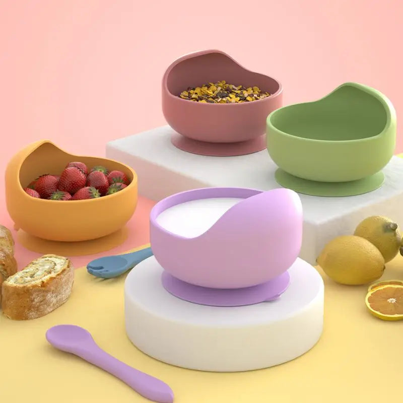 Food Grade Baby Feeding Bowl Set Silicone Tableware Children Dinnerware Kids Eating Plate Foods With Sucker Kitchen Home Use