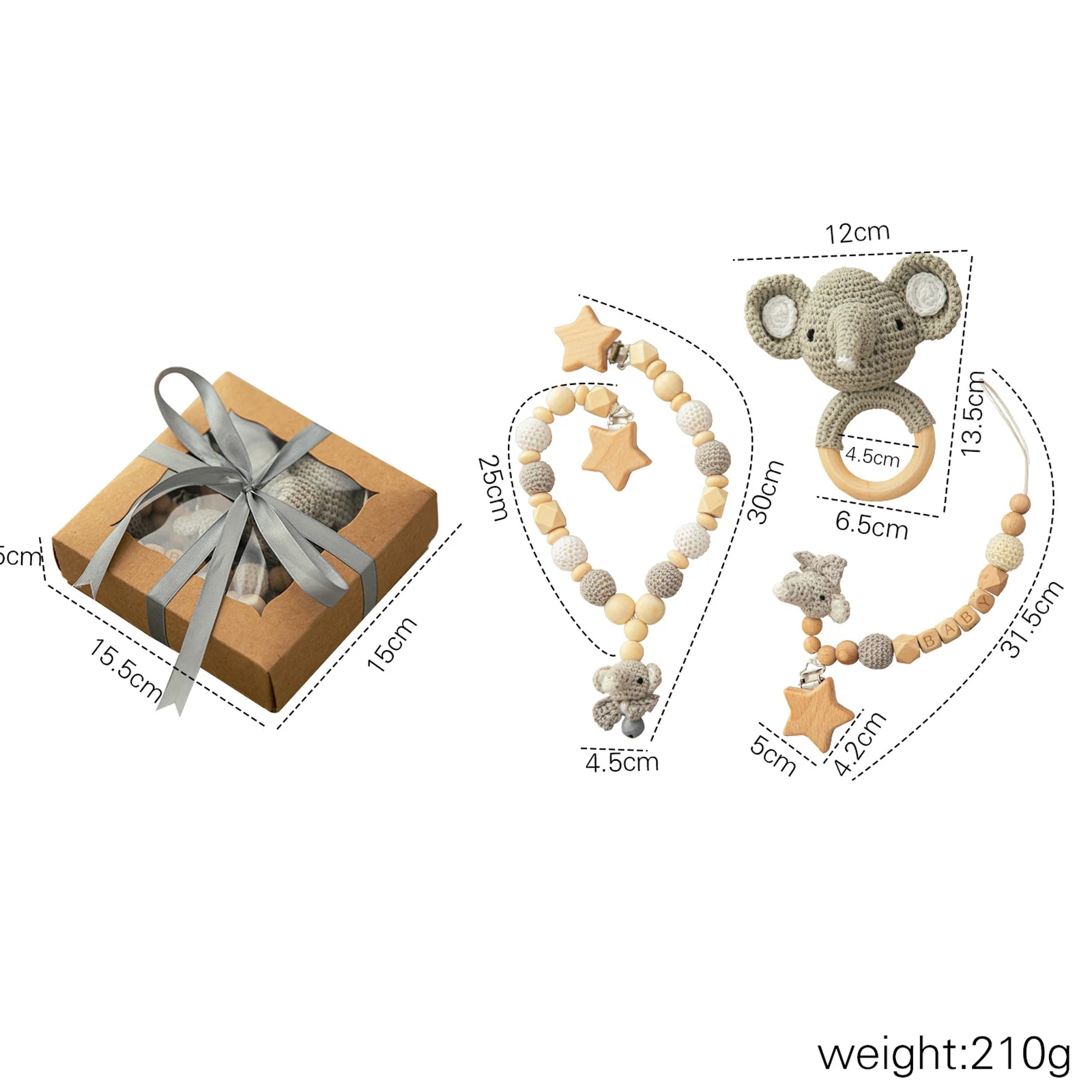 Newborn Bath Toy Set Double Sided Cotton Blanket Crochet Rattle Stroller Toys Animal Teething Bracelet Baby Birth Gift Product