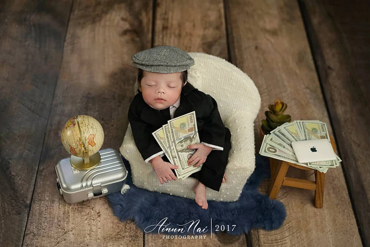 Newborn Photography Props Gentlemen Flat Hat Bow tie Set Costume Mini Computer Glasses Suitcases Baby Decor goods Accessories