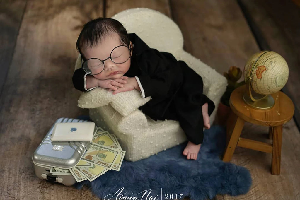 Newborn Photography Props Gentlemen Flat Hat Bow tie Set Costume Mini Computer Glasses Suitcases Baby Decor goods Accessories