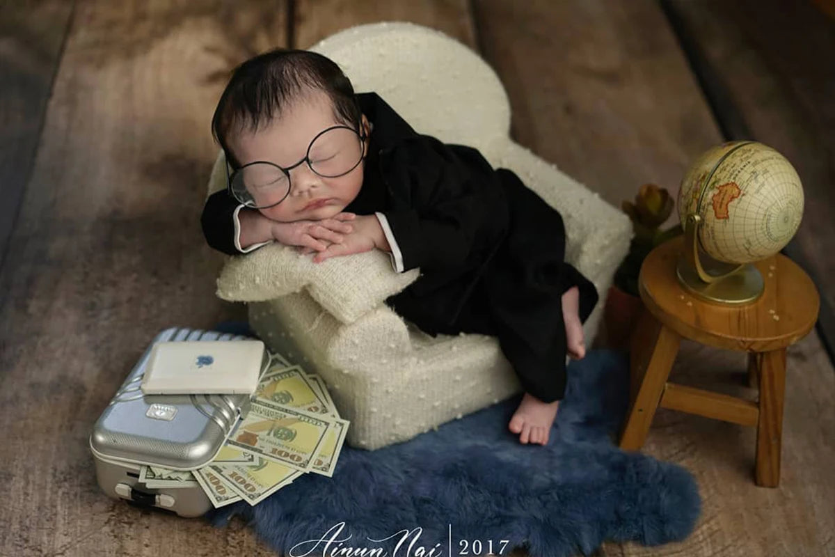 Newborn Photography Props Gentlemen Flat Hat Bow tie Set Costume Mini Computer Glasses Suitcases Baby Decor goods Accessories