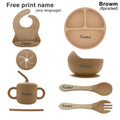 Free Personalized Names Baby Feeding Set 6Pcs Silicone Sucker Bowl Plate Straw Cup Children's Dishes Set Newborn Gift BPA Free