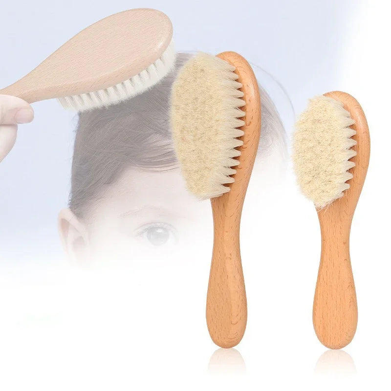 Newborn Baby Wooden Brush Natural Wool Comb Infant Head Massager Portable Bath Brush For Kids