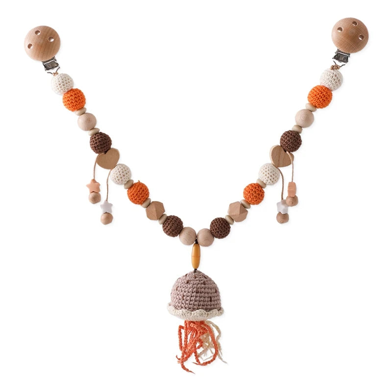 Baby Rattle Toys 0-12 Months Newborn Crochet Rattle Stroller Mobile Toys Wooden Clips Pendant Toys for Newborn Baby Animal Toys