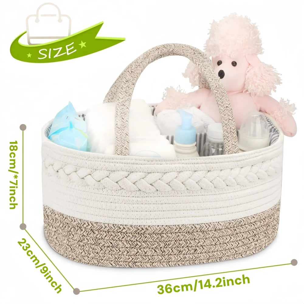 Baby Storage Nursery Organizer Basket Infant Diaper Bag with Handle Changing Nappy Kids Storage Carrier Large Pocket