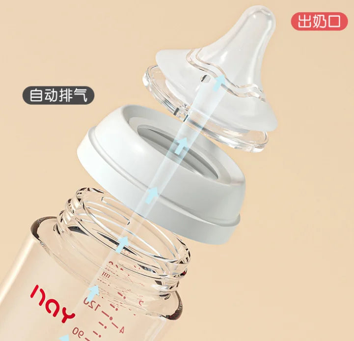 Newborns' wide caliber anti choking glass milk bottle 0-3 months bottle straight body newborn baby bottle