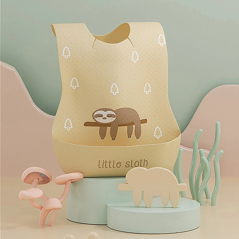 Waterproof Adjustable Food Feeding Supply Baby Bib With Food Catcher Disposable Children's Bib Cartoon Saliva Towel