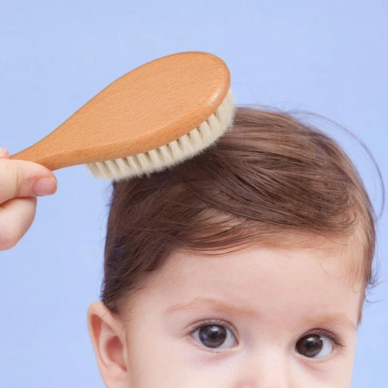 Newborn Baby Wooden Brush Natural Wool Comb Infant Head Massager Portable Bath Brush For Kids