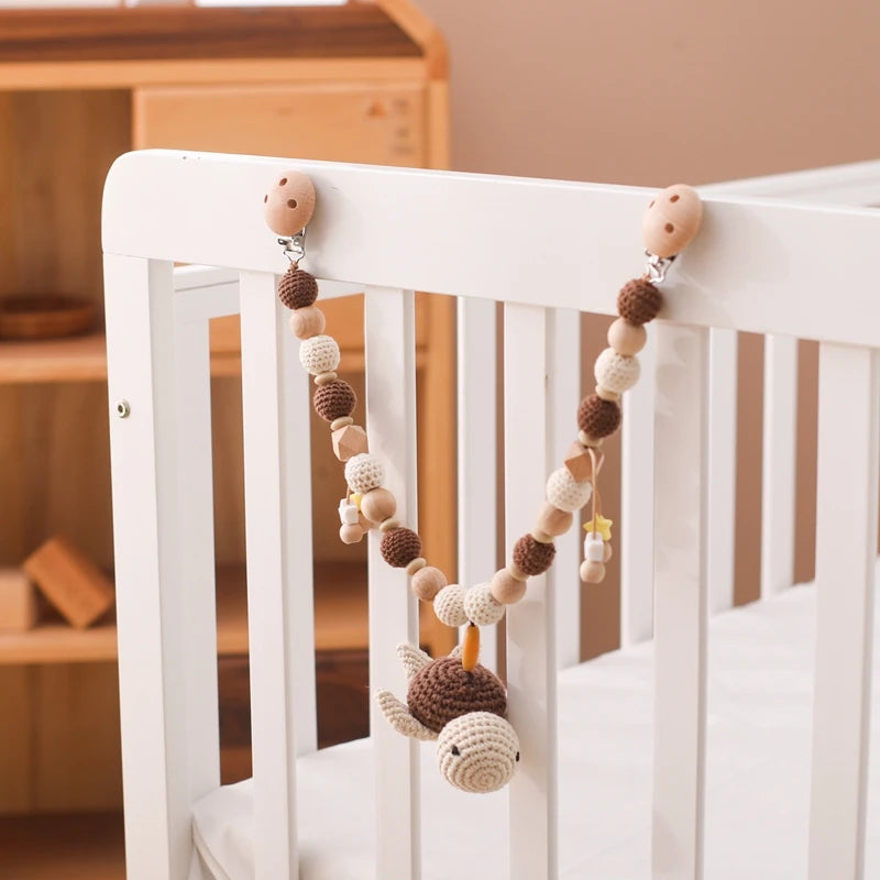 Baby Rattle Toys 0-12 Months Newborn Crochet Rattle Stroller Mobile Toys Wooden Clips Pendant Toys for Newborn Baby Animal Toys