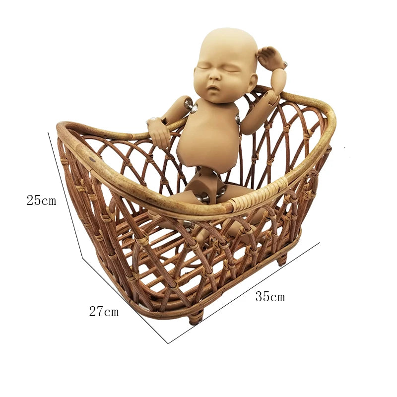 Newborn Photography Props Baby Basket Vintage Rattan Baby Bed Weaving Baskets Wooden Crib for Newborn Photo Shoot Furniture