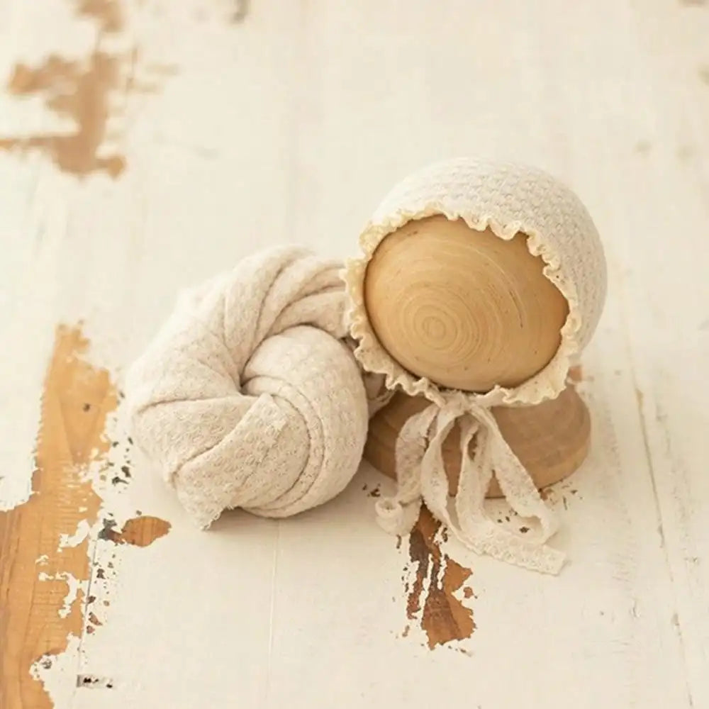 Newborn Photo Prop Boho Blanket - Soft Beige Textured Mat with Intricate Lace Floral Design - Ideal for Baby Shoots