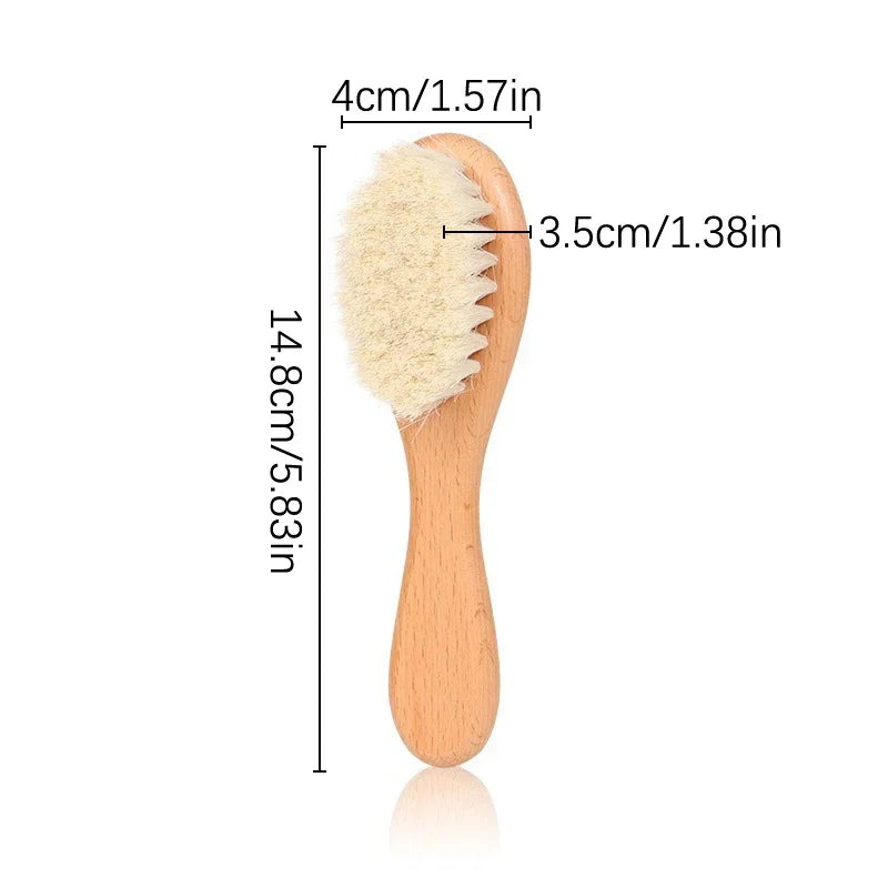 Newborn Baby Wooden Brush Natural Wool Comb Infant Head Massager Portable Bath Brush For Kids