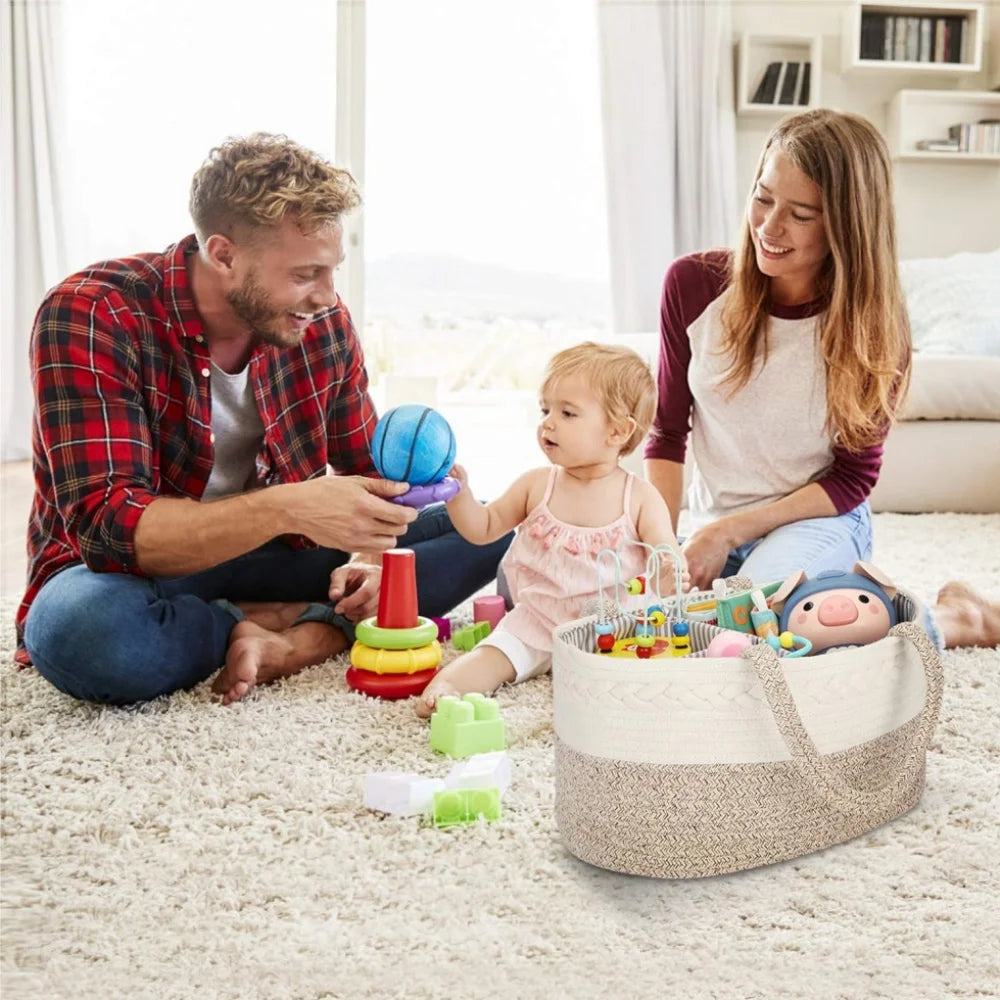 Baby Storage Nursery Organizer Basket Infant Diaper Bag with Handle Changing Nappy Kids Storage Carrier Large Pocket