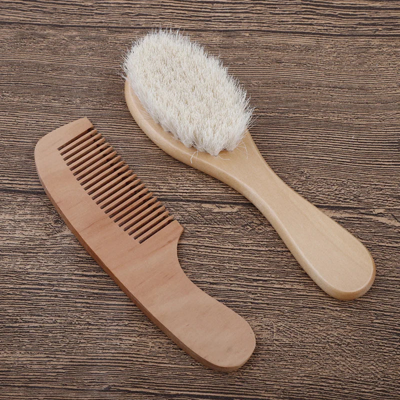 Newborn Baby  Wool Baby Wooden Brush Comb Newborn Hair Brush Infant Head Massager Portable Baby Comb Hair Bath Brush Comb