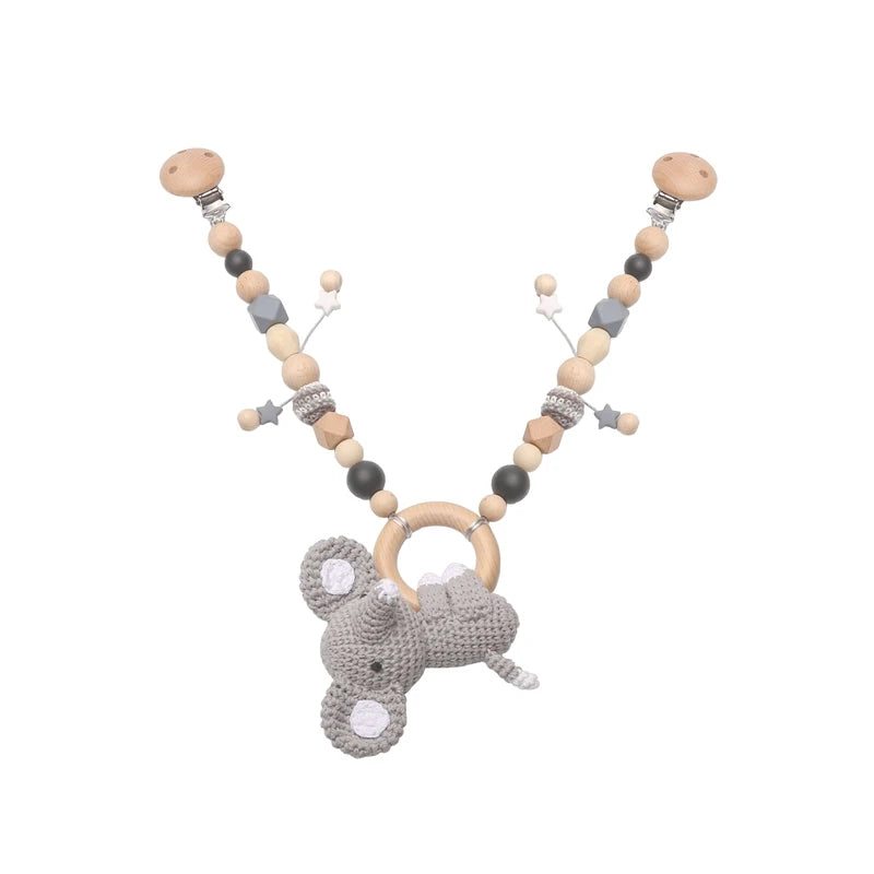 Baby Rattle Toys 0-12 Months Newborn Crochet Rattle Stroller Mobile Toys Wooden Clips Pendant Toys for Newborn Baby Animal Toys