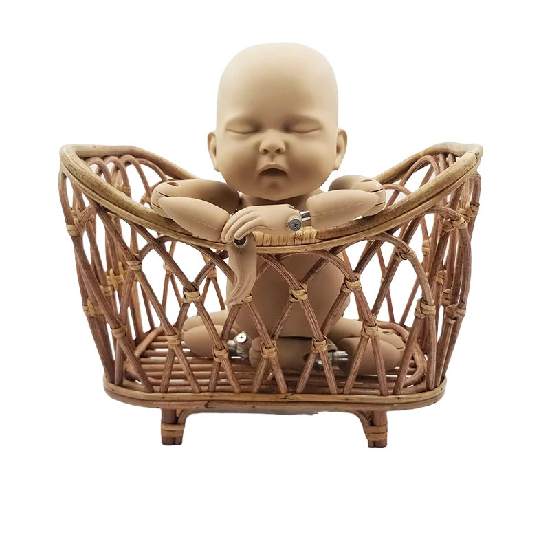 Newborn Photography Props Baby Basket Vintage Rattan Baby Bed Weaving Baskets Wooden Crib for Newborn Photo Shoot Furniture