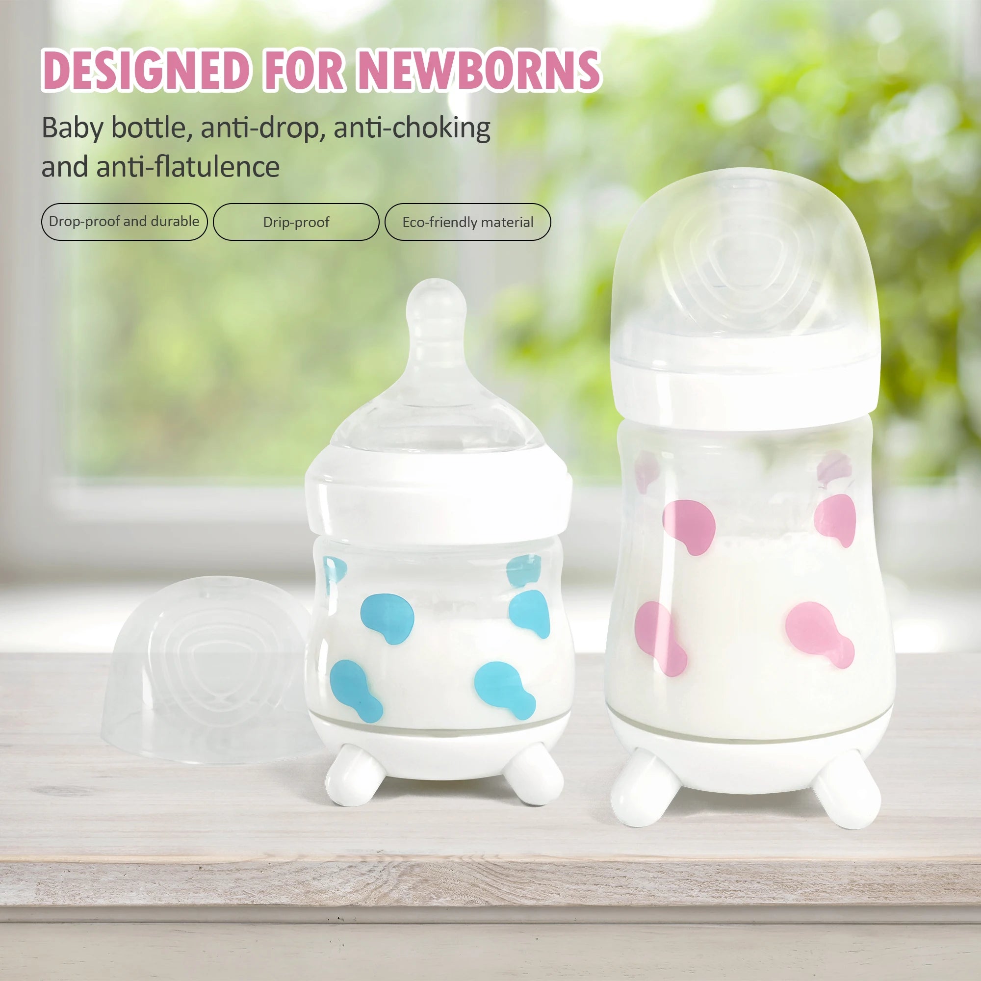 180ML/270ML cute cow shaped anti bloating baby PP bottle without handle, silicone replacement nipple available for sale
