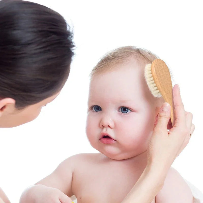 Newborn Baby Wooden Brush Natural Wool Comb Infant Head Massager Portable Bath Brush For Kids