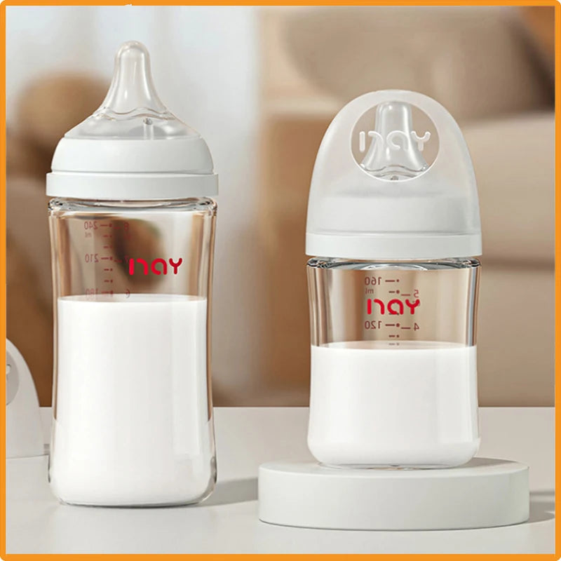 Newborns' wide caliber anti choking glass milk bottle 0-3 months bottle straight body newborn baby bottle