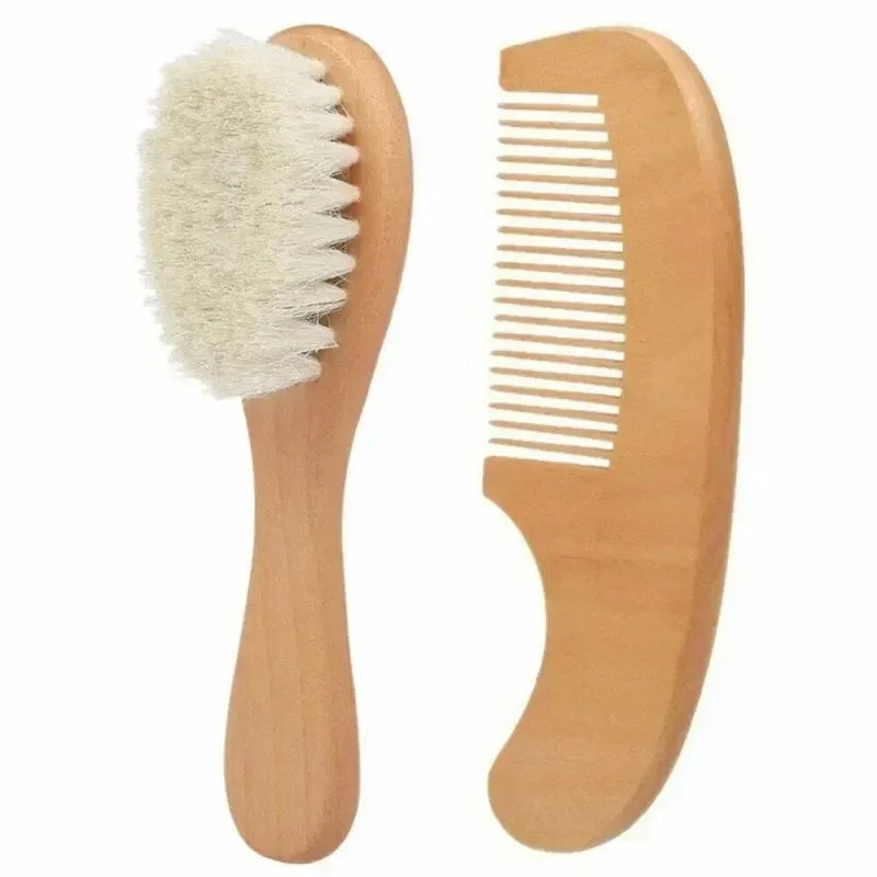 2PCS Newborn Wool Baby Wooden Brush Comb Newborn Hair Brush Infant Head Massager Portable Comb Hair Bath Brush Comb