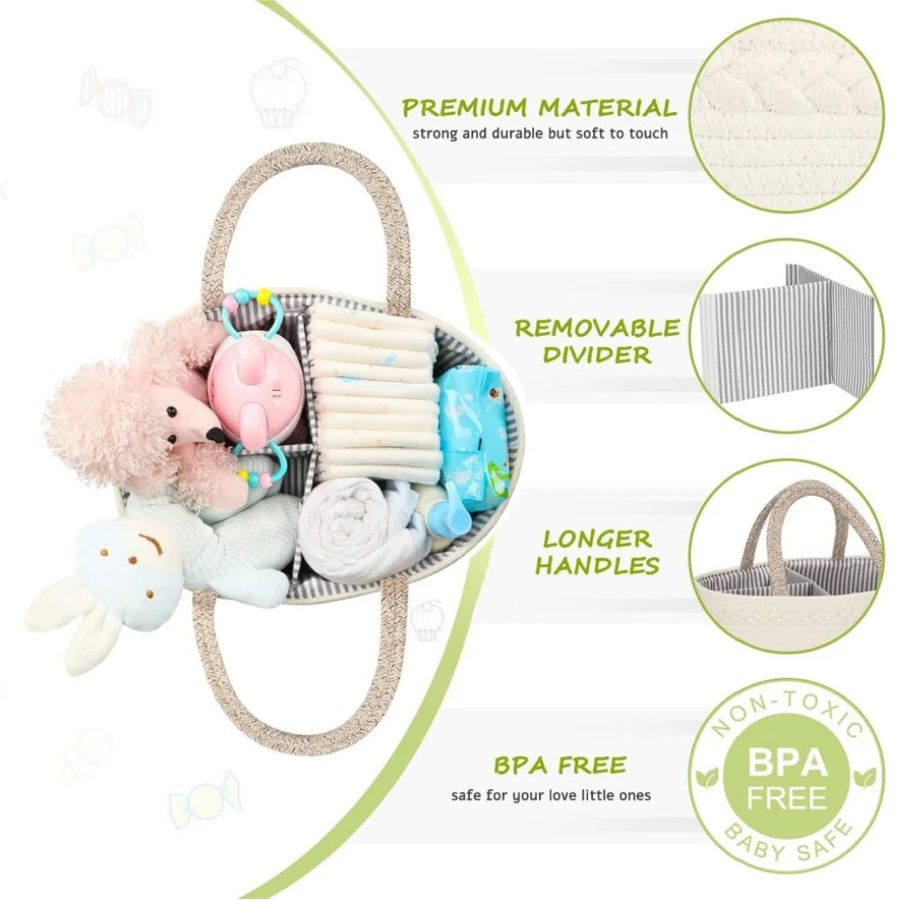 Baby Storage Nursery Organizer Basket Infant Diaper Bag with Handle Changing Nappy Kids Storage Carrier Large Pocket