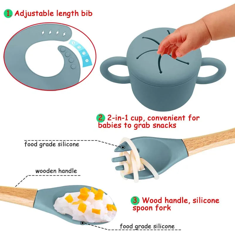 Free Personalized Names Baby Feeding Set 6Pcs Silicone Sucker Bowl Plate Straw Cup Children's Dishes Set Newborn Gift BPA Free